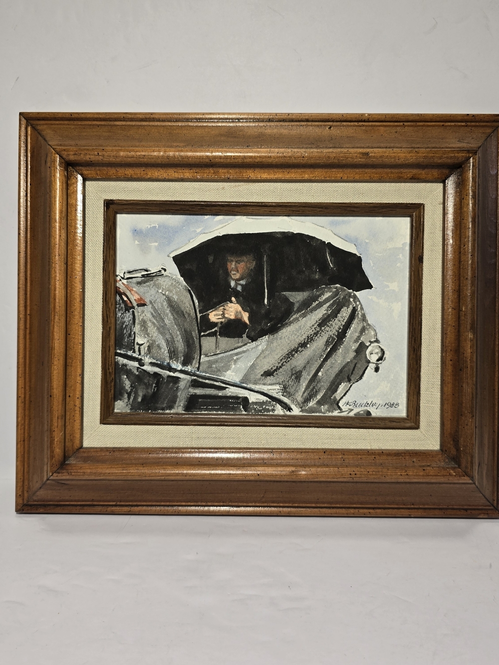 Vintage 1998 Sign H E Buckley Amish Youth Watercolor Painting 9x11 Wood Framed